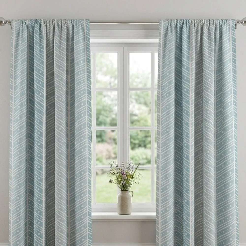 Ambesonne Blue Geometric Chevron 2 Panel Window Curtains 56x95 Rod Pocket NEW